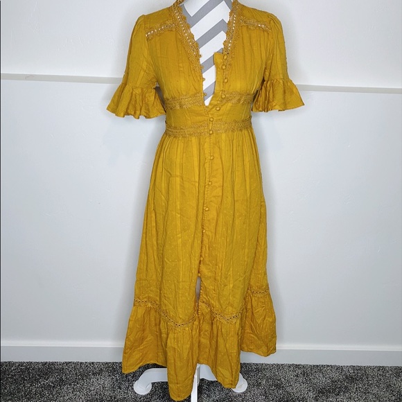 DownEast Dresses & Skirts - SALE‼️Mustard Fall Yellow Button Ruffled Dress
